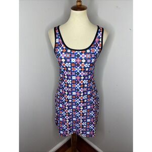 Nuu Muu Sleeveless Scoop Neck Blue Retro Floral Stretch Dress XS